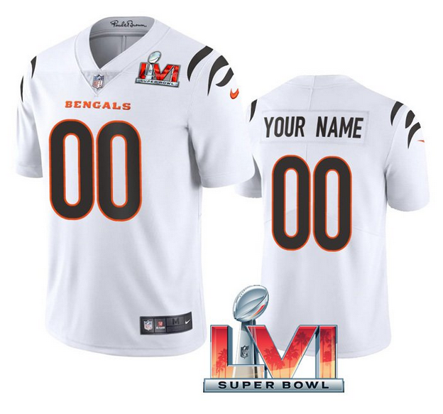 Men's Cincinnati Bengals ACTIVE PLAYER Custom 2022 White Super Bowl LVI Vapor Limited Stitched Jersey